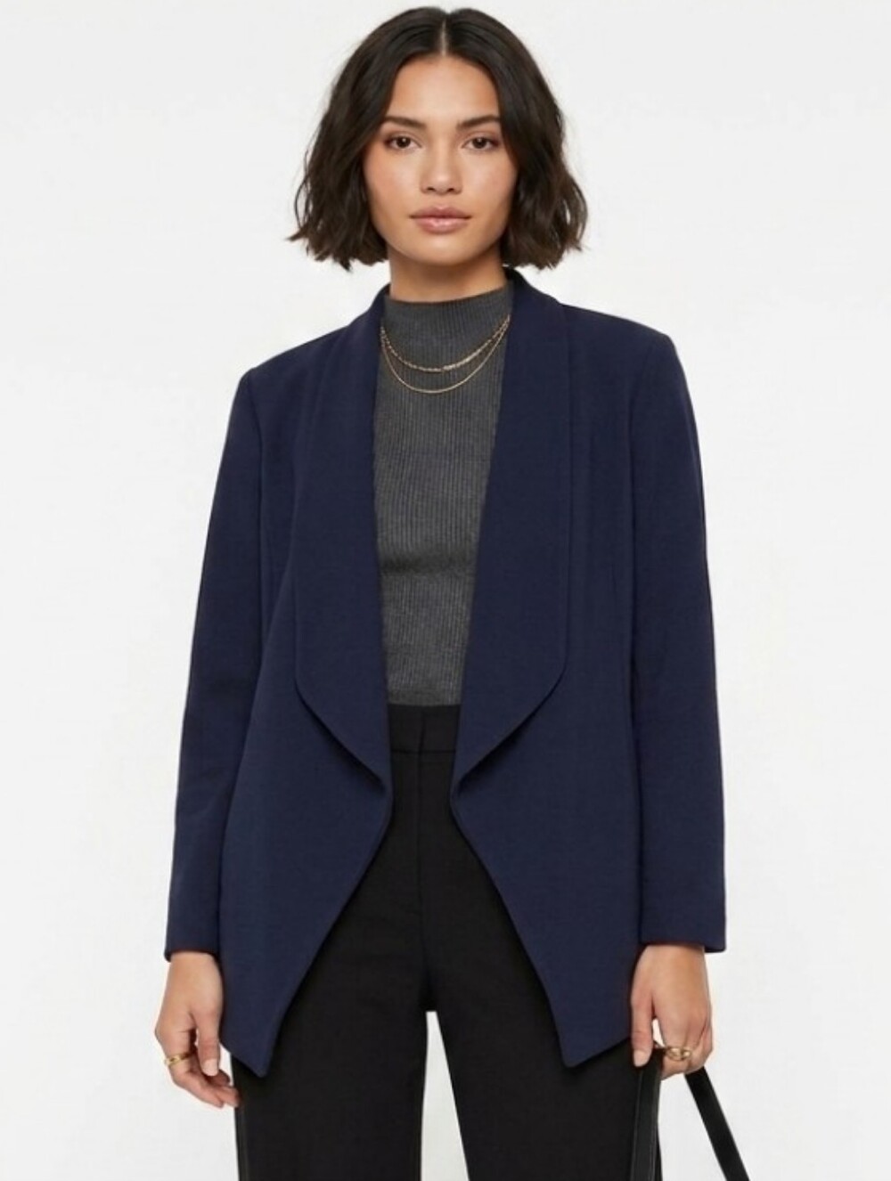 NY Collection Navy Open Front Drape Neck Jacket 1X